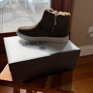 J/SLIDES Brown Ankle Boots with Fur Detail